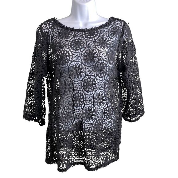 Gretchen Scott Tops - Gretchen Scott Women's Black Dark Floral Lace Fall Tunic Top‎ Size M Boho Goth